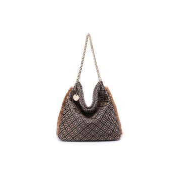 Geanta hobo cu model si barete de lant Valoria - Negru/Maro