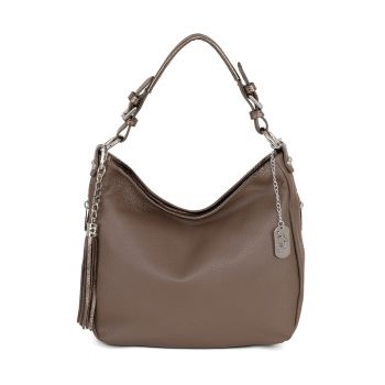 Geanta hobo de piele cu buzunare cu fermoar Fiorella - Maro taupe