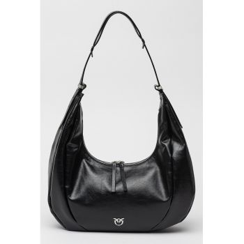 Geanta hobo de piele cu logo - Negru