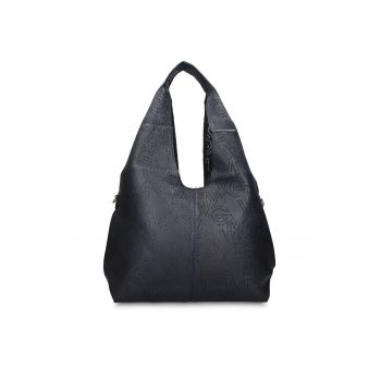 Geanta hobo de piele ecologica cu perforatii Aurelia Chic - Albastru inchis