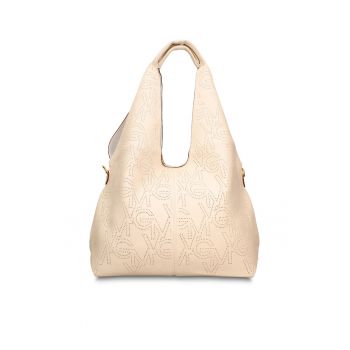 Geanta hobo de piele ecologica cu perforatii Aurelia Chic - Bej inchis