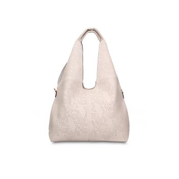 Geanta hobo de piele ecologica cu perforatii Aurelia Chic - Bej