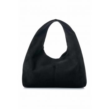 Geanta hobo  din piele intoarsa sintetica - Negru - 18 x 40 x 13 CM