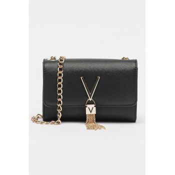 Geanta mica crossbody de piele ecologica cu aspect saffiano Divia - Negru