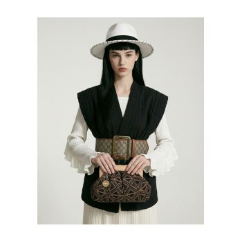 Geanta plic cu bareta subtire de lant Elowen Ultra - Negru/Maro nisip