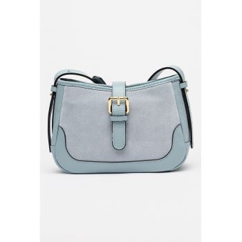 Geanta saddle cu bareta de umar si piele intoarsa - Albastru deschis