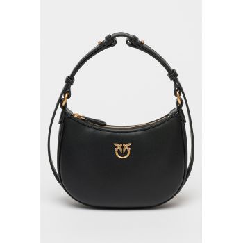 Geanta semiluna de piele cu bareta de umar - Negru