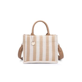 Geanta shopper cu dungi si aspect crosetat Eliara - Bej