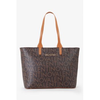 Geanta shopper de piele ecologica cu model logo - Maro inchis/Maro deschis