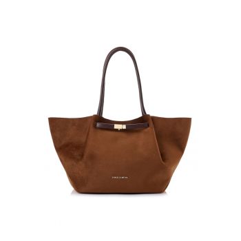 Geanta shopper  din piele intoarsa sintetica - Maro - 27 x 52 x 13 cm