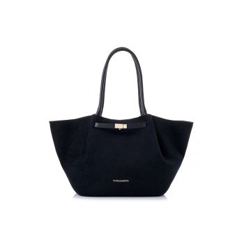 Geanta shopper  din piele intoarsa sintetica - Negru - 27 x 52 x 13 cm