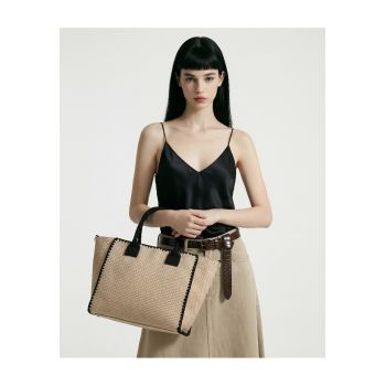 Geanta tote cu aspect tesut Auriga - Negru