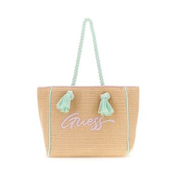 Geanta tote cu logo - Verde pal/Maro nisip