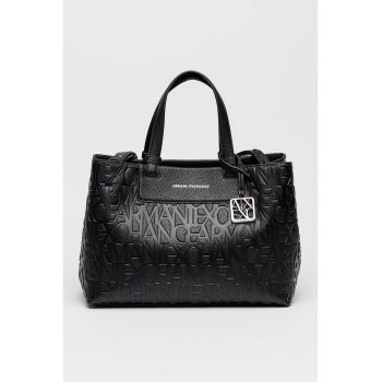 Geanta tote de piele ecologica cu logo stantat - Negru