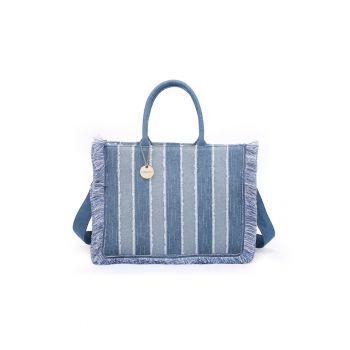 Geanta tote din denim Nevia - Alb/Albastru