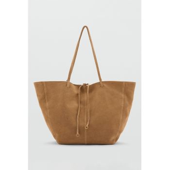 Geantauni din piele intoarsa cu bareta de umar - Maro camel