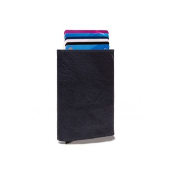 Portofel carduri unisex piele naturala - Paris - - Bleumarin