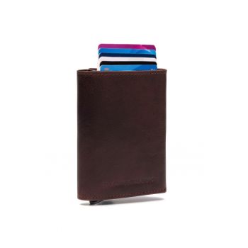 Portofel carduri unisex piele naturala - Paris - - Maro