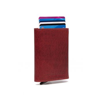 Portofel carduri unisex piele naturala - Paris - - Rosu