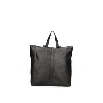 Rucsac de piele cu buzunar cu fermoar - Negru