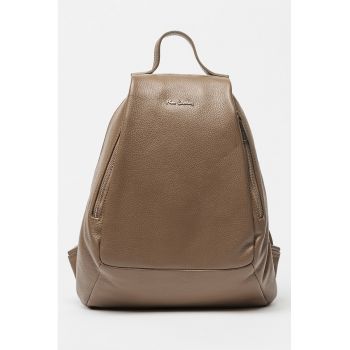 Rucsac din piele cu logo - Maro inchis