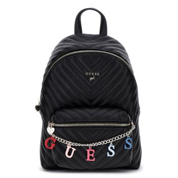 Rucsac matlasat de piele ecologica cu lant decorativ - Negru