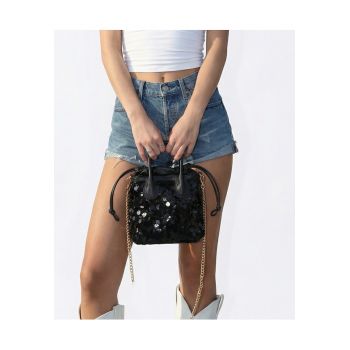 Geanta bucket cu paiete Zafira Plus - Negru