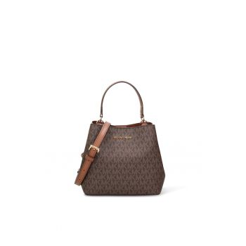 Geanta bucket de panza peliculizata cu monograma - Negru/Maro - 17 x 20 x 10.8 cm