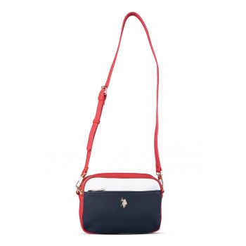 Geanta crossbody cu bareta ajustabila - Rosu/Alb/Bleumarin