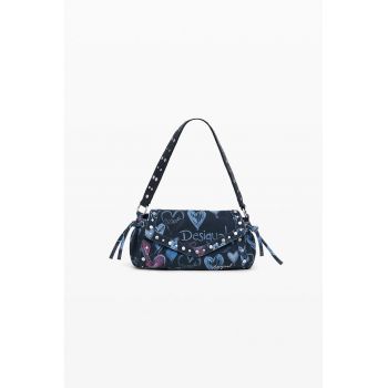 Geanta crossbody cu fermoar si bareta ajustabila - Fucsia/Bleumarin