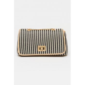 Geanta crossbody cu model in dungi Selene - Negru/Alb murdar/Bej deschis