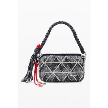 Geanta crossbody cu model si tinte - Alb/Negru