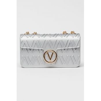 Geanta crossbody cu monograma in relief si bareta de lant - Argintiu