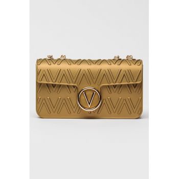 Geanta crossbody cu monograma in relief si bareta de lant - Auriu