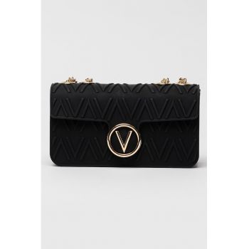 Geanta crossbody cu monograma in relief si bareta de lant - Negru