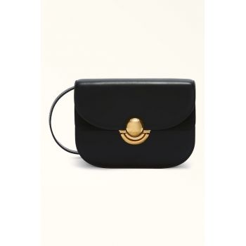 Geanta crossbody de piele cu clapa - Negru