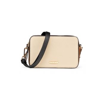 Geanta crossbody de piele cu doua compartimente - Alb fildes/Portocaliu stins