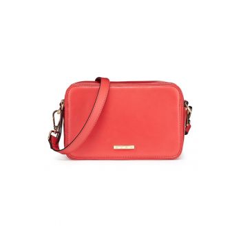 Geanta crossbody de piele cu doua compartimente - Coral