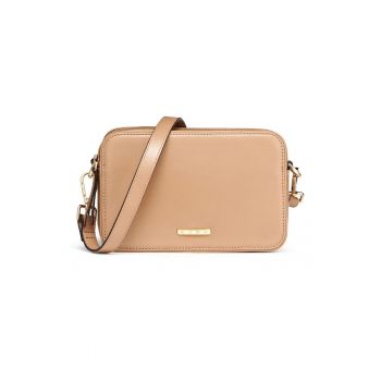 Geanta crossbody de piele cu doua compartimente - Portocaliu pal
