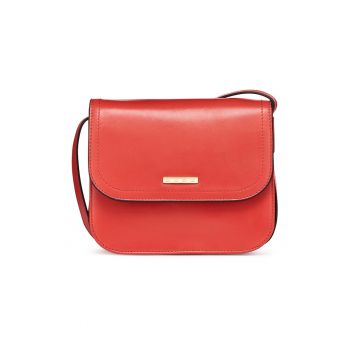 Geanta crossbody de piele cu inchidere cu clapa - Rosu vermillion