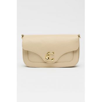 Geanta crossbody de piele cu model colorblock C-Me - Maro nisip