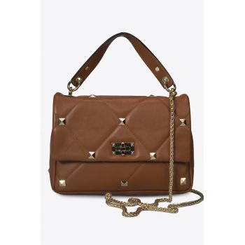 Geanta crossbody - de piele cu tinte - Maro cognac - 18 x 26 x 8 cm