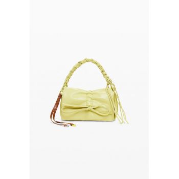 Geanta crossbody de piele ecologica cu funda - Galben lime - Maro Siena