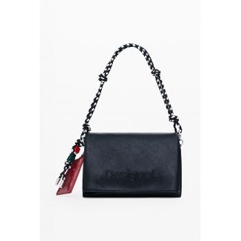 Geanta crossbody de piele ecologica cu logo in relief - Rosu vintage/Negru antracit