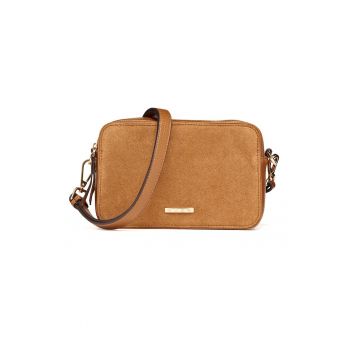 Geanta crossbody de piele si piele intoarsa - Ocru