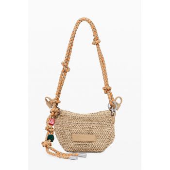 Geanta crossbody din paie - Maro nisip