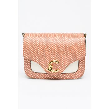 Geanta crossbody din piele cu imprimeu C-Me - Caramel/Alb murdar