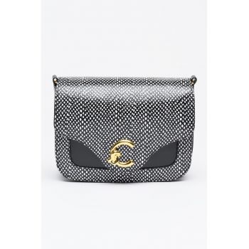 Geanta crossbody din piele cu imprimeu C-Me - Negru/Alb optic