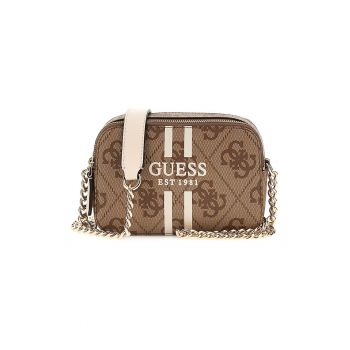 Geanta crossbody din piele ecologica cu model - Maro inchis/Bej deschis