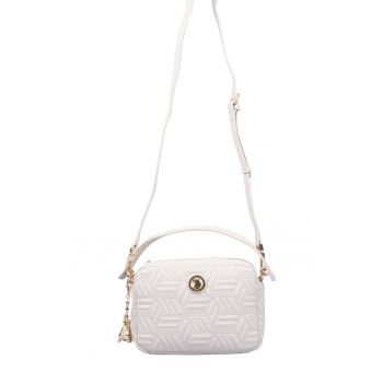 Geanta crossbody texturata de piele ecologica - Crem
